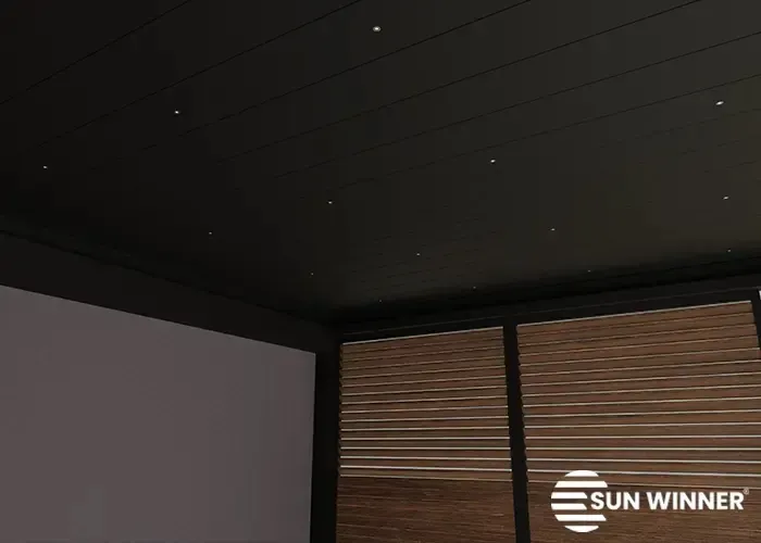 LED-Spots in den Lamellen der Pergola S500, ausgeschaltet