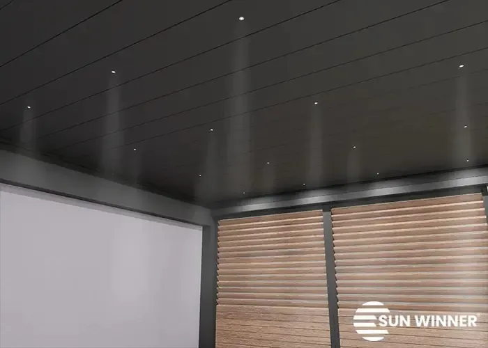 LED-Spots in den Lamellen der Pergola S500, eingeschaltet